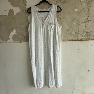 Vintage Carole Hochman Knit Floral Nightgown Sleeveless White Pastel